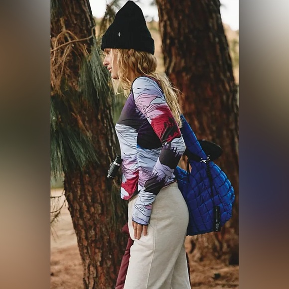 NWT FREE PEOPLE Movement Right On Run Printed Long Sleeve Layer Rocky Ridge - Picture 2 of 10